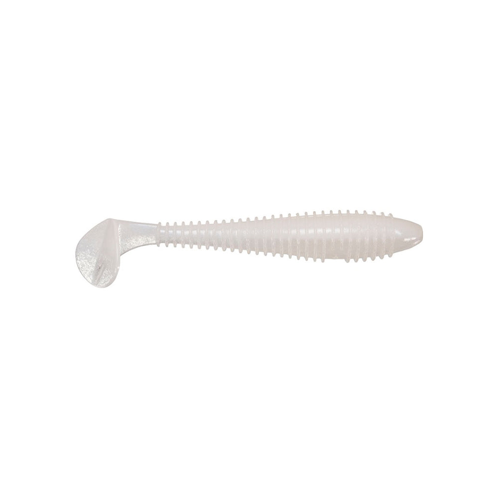 The Keitech Swing Impact Fat Swimbait 4.3" 6pk is a translucent, soft plastic swimbait with a ribbed body and paddle tail, designed by Keitech and shown on a white background.