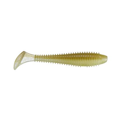 The Keitech Swing Impact Fat Swimbait 3.3" is a soft, salted plastic lure with ribbed sides and a paddle tail, designed by Keitech to mimic baitfish and entice predators.