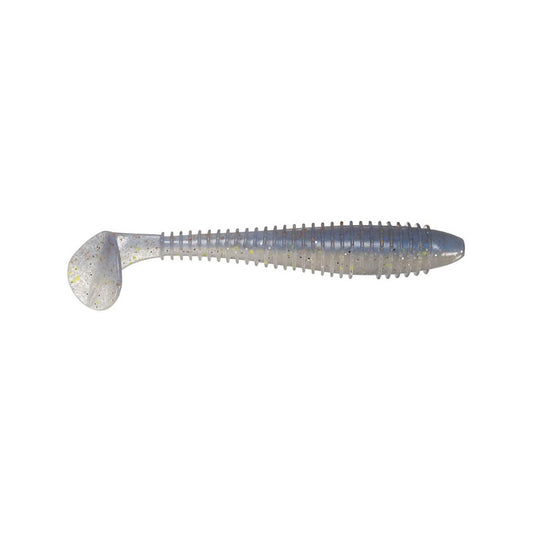 The Keitech Fat Swing Impact Swimbaits, by Keitech, features a ridged, elongated body and paddle tail. Its shiny, translucent appearance with sparkles perfectly mimics a baitfish's swimming action for remarkable swimbait performance.