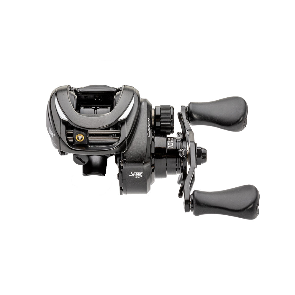 The Lew's Custom Gen 3 Casting Reel 7.5:1 LH (CU1SHLG3) is a sleek black baitcast reel with dual handles and star drag adjustment, shown from above against a white background.