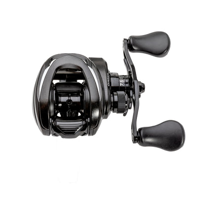 A Lew's Custom Gen 3 Casting Reel 8.3:1 RH (CU1XHG3) baitcast reel in black with two ergonomic handles, shown from above on a white background.