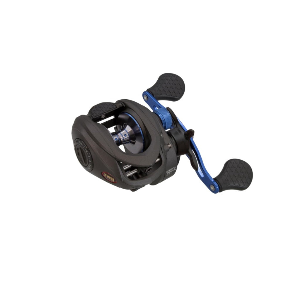 The Lew's Speed Spool Inshore LFS 7.5:1 Left Hand Casting Reel (SSN1SHL) features a black and blue design, dual ergonomic handles, and is shown on a white background.