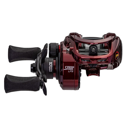 The Lew's KVD LFS Series Casting Reel 7.5:1 Right Hand (KVD1SH), a maroon aluminum baitcaster with black dual handles and "Speed Spool LFS" & "10 Bearing System" labels, is shown against a white background.