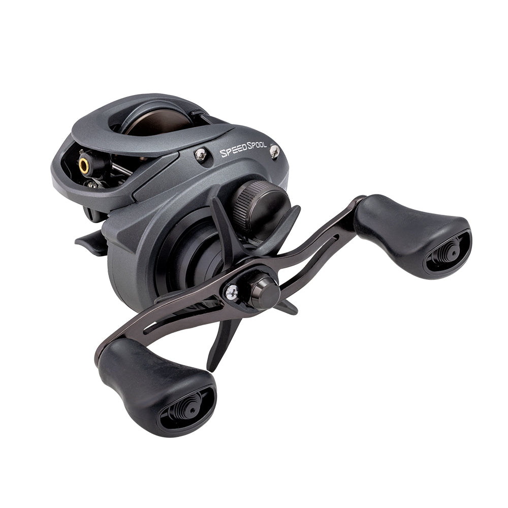 A Lew's Speed Spool Gen 3 Casting Reel 7.5:1 LH (SS1SHLG3) in black and gray with two ergonomic handles, “Speed Spool” label, and Magnetic Control System is displayed on a white background.