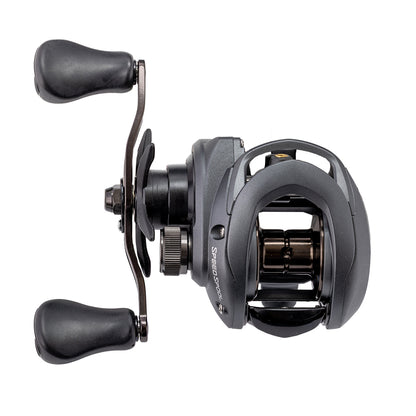The Lew's Speed Spool Gen 3 Casting Reel 7.5:1 LH (SS1SHLG3) is a sleek black baitcast reel with dual handles, visible spool, and magnetic control system by Lew's, shown on a white background.