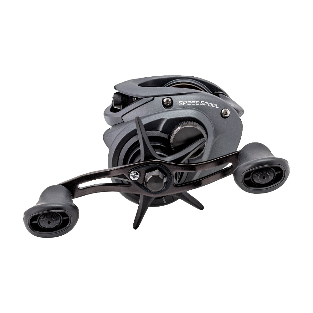 Lew's Speed Spool Gen 3 Casting Reel 7.5:1 LH | SS1SHLG3 features a black and gray compact design, two handle grips, "Speed Spool" printed on the side, a metallic finish, and a precise magnetic control system for smooth casting.