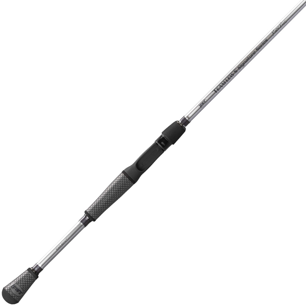 The Lew's Team Lew's Signature Series Casting Rod 7'1" Heavy (TLS71H) features a silver and black design, textured grip handle, black reel seat, slim tapered profile, and advanced FOCAS Blank technology, shown on a white background.