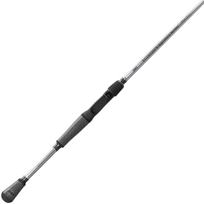 The Lew's Team Lew's Signature Series Casting Rod 7'3" Medium Heavy (TLS73MH) showcases a silver blade, black and gray textured handle, reel seat, and FOCAS Blank technology, shown diagonally on a white background.