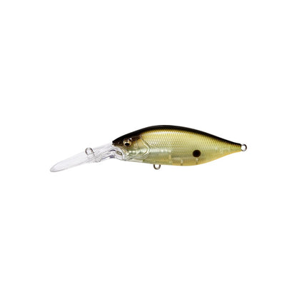 The Megabass Deep-X 200 LBO Crankbait by Megabass is pictured with a green-yellow body, black back, and clear elongated lip. It features the advanced LBO II balancer system for superior performance, shown on a white background.