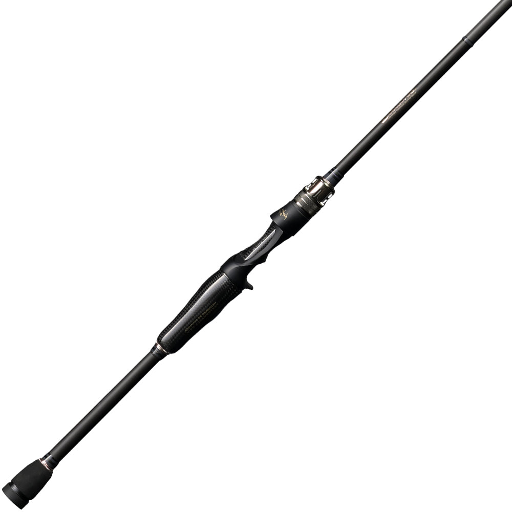 The Megabass Destroyer P5 Gravel Code 6'2" Medium Light Casting Rod (F2.1/2-62X) by Megabass is a sleek black rod with an ergonomic handle and slim, lightweight design for bait finesse techniques, shown on a plain white background.