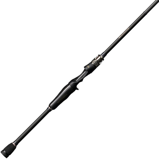 The Megabass Destroyer P5 Gravel Code 6'2" Medium Light Casting Rod (F2.1/2-62X) by Megabass is a sleek black rod with an ergonomic handle and slim, lightweight design for bait finesse techniques, shown on a plain white background.