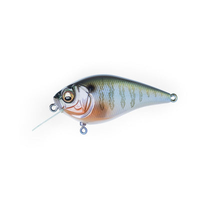 The Megabass Knuckle LD Crankbait by Megabass is a realistic, fish-shaped lure with a metallic green and silver body, orange mouth accent, clear plastic lip, and high-pitch action, shown against a plain white background.