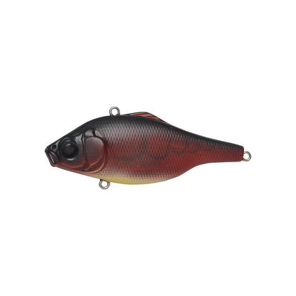 The Megabass Vibration-X Ultra (Rattle) by Megabass is a lifelike, fish-shaped lure with a dark top, red sides, and light yellow belly, detailed scales, three metal loops, and a realistic bluegill/shad profile for authentic action.