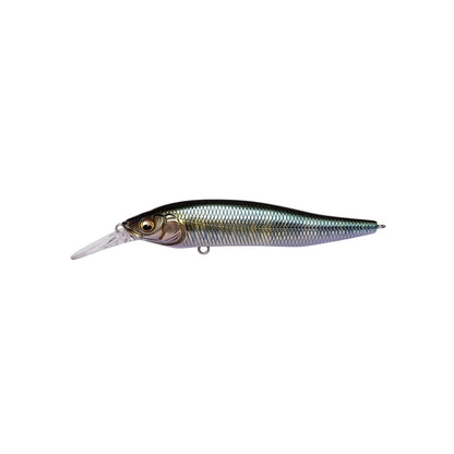 The Megabass X-Nanahan+1 Jerkbait is a realistic, fish-shaped lure with metallic scales, a gold and black eye, and a clear diving lip—engineered for long-distance casts—by Megabass, shown against a white background.