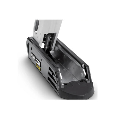 Close-up of a Minn Kota Fortrex Trolling Motor mount in black and silver, showcasing detailed structure and components—ideal for anglers seeking powerful 112-pound thrust performance from their trolling motor setup.