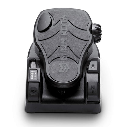 A black Minn Kota Ultrex Trolling Motor foot pedal with textured grip, control knobs, and buttons for operating brushless trolling motors on boats. The Minn Kota logo appears on the top.