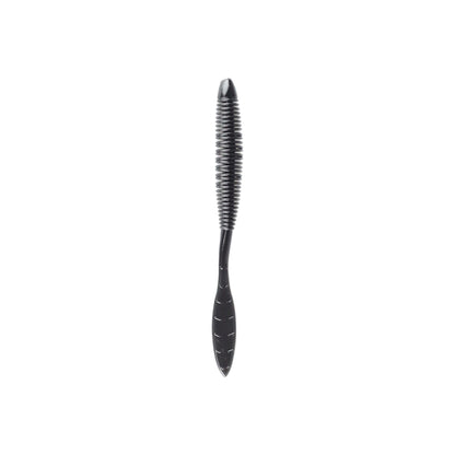 The Missile Baits Bomb Shot by Missile Baits is a black, soft plastic worm-shaped lure with a ribbed body and smooth tapered tail, ideal as a drop shot bait for bass fishing and shown on a white background.