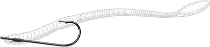 The Owner Cover Shot Hook is expertly threaded through the worm, curving upwards to pierce near its front. The segmented worm tapers to a point, perfectly secured by Owner's Super Needle Point for an effective catch.