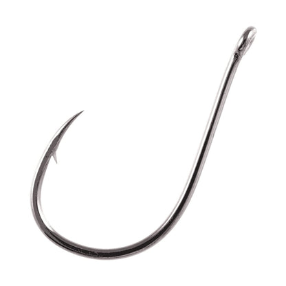 A single Owner Mosquito Hook by Owner, featuring a sharp barb, curved shank, and eye for line attachment—perfect for down shot systems or wacky worming—isolated on a white background.