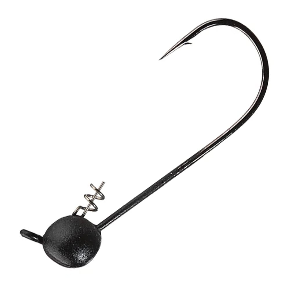The Owner Shaky Ultraheads by Owner feature a sharp hook, rounded weighted head, and metal spring keeper for securing soft bait—ideal for finesse baits or weedless Texas Rig'n applications.