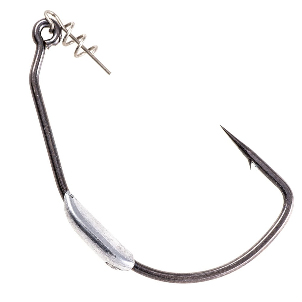 The Owner Weighted Beast Hook with Twistlock boasts a spiral keeper for securing bait, a shank-attached weight, polished metal finish, and sharp barb. Its TwistLOCK Centering-Pin Spring offers secure, weedless-style rigging.