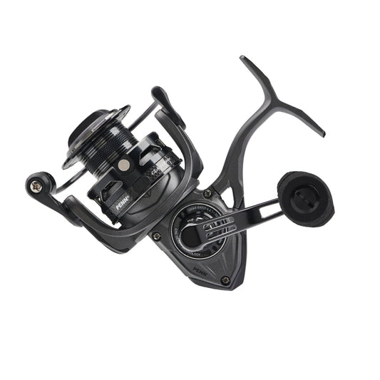 A Penn Clash II Spinning Reel 3000 6.2:1 (CLAII3000) in black and silver with right-side handle and visible gear settings, featuring advanced CNC Gear Technology, isolated on a white background.