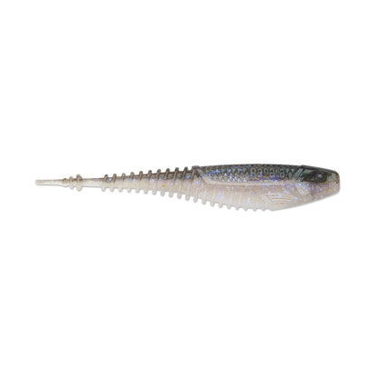 The Rapala Crush City Freeloader is a soft plastic lure with Smart Injection Technology, a ribbed, tapered body, and shimmery translucent gray-blue color for enticing tail-kicking trailer action.