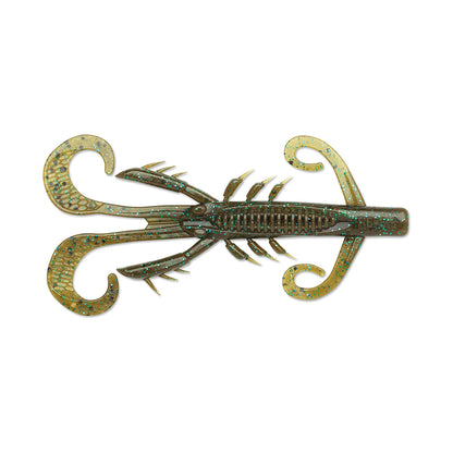 The Rapala Crush City HedgeHog lure by Rapala features a compact size with a green and brown design, simulating a crawfish with multiple appendages and claws to effectively deceive fish.