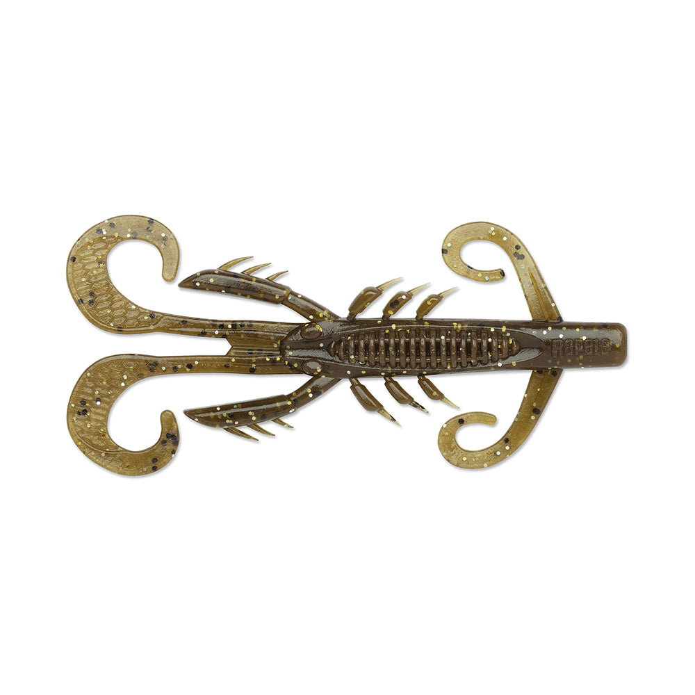 Meet the Rapala Crush City HedgeHog, a realistic brown plastic crayfish lure by Rapala. Its curled segmented claws and detailed textures, paired with a compact profile and light speckles, create lifelike movements for enhanced impact in water.