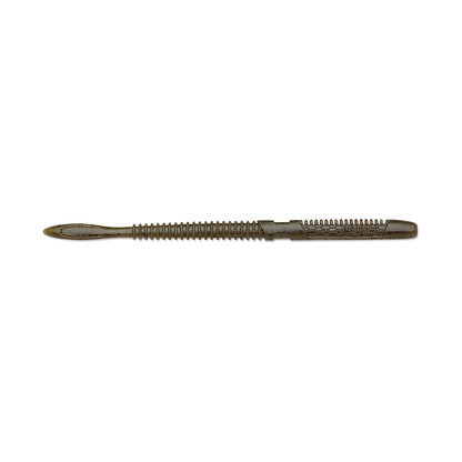The Rapala Crush City Janitor Worm is a brown, segmented fishing lure with a pointed tail and rounded tip, featuring a ribbed body for extra texture. Perfect for tough fishing tasks, it's shown against a plain white background.