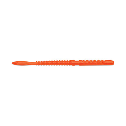 The Rapala Crush City Janitor Worm, an orange plastic tool with a ribbed handle and slightly curved edge, is designed to tackle the toughest tasks of oral hygiene, isolated on a white background.