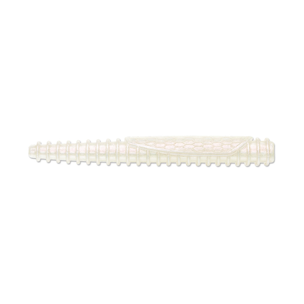 The Rapala Crush City Ned BLT pen, made from textured off-white TPE material, rests horizontally on a white background. It features a ribbed grip and a top clip, embodying a simple and functional design.