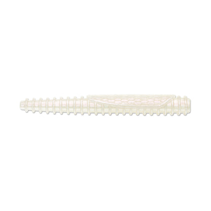 The Rapala Crush City Ned BLT pen, made from textured off-white TPE material, rests horizontally on a white background. It features a ribbed grip and a top clip, embodying a simple and functional design.