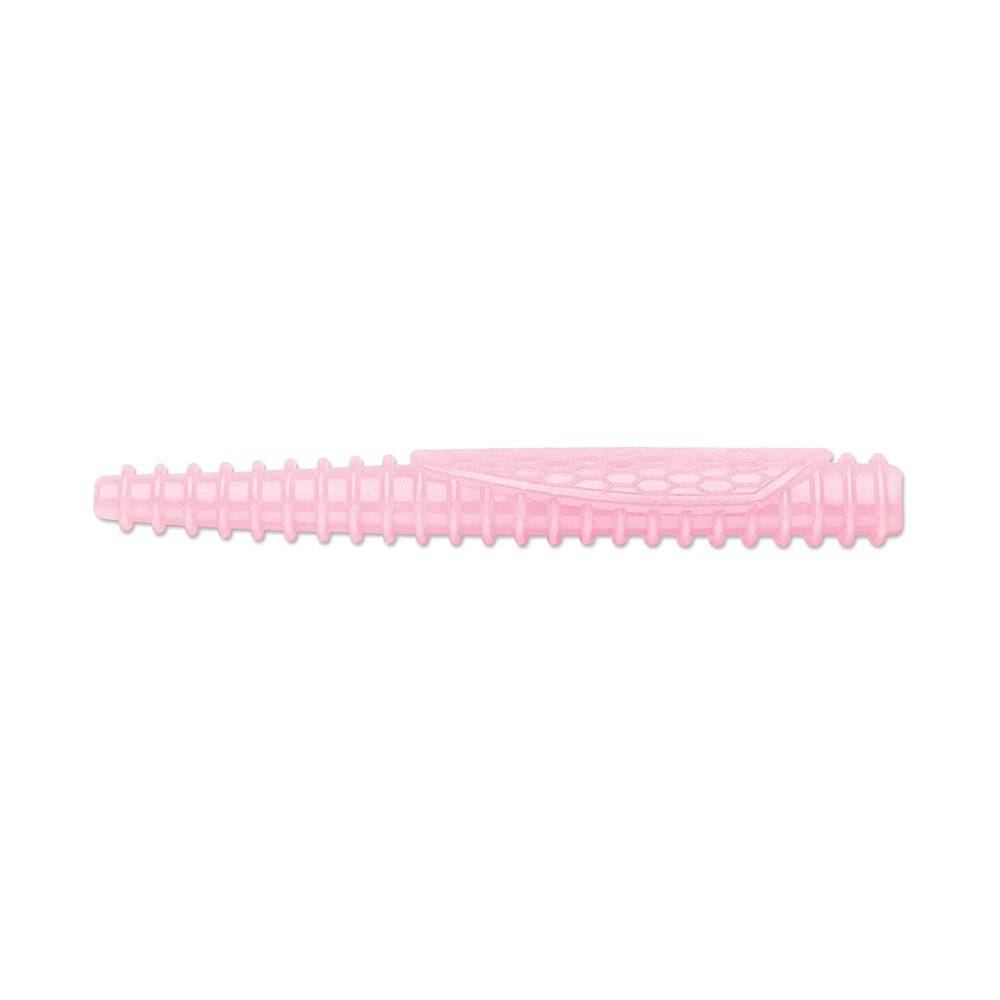 The Rapala Crush City Ned BLT by Rapala is a pink, textured cylindrical object made from TPE material with a pattern of ridges and dots that slightly tapers at one end.