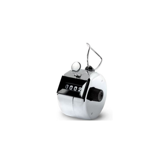 A silver Rapala Fish Counter 4 Figure With Auto Reset RFCR, branded by Rapala, featuring a black display reading "0002" and a black turning knob on the side.