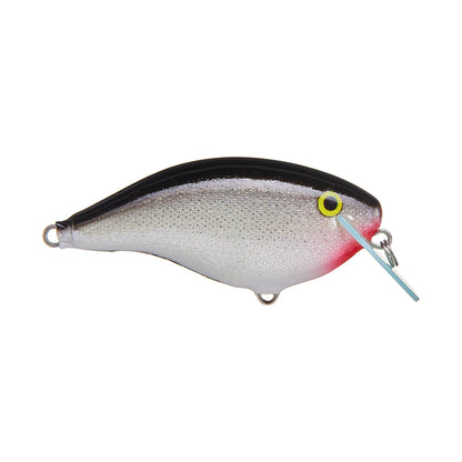 The Rapala OG Big Rocco 6 Crankbait by Rapala is shaped like a small fish, with a black back, silver sides, red gill area, yellow eye, and a circuit board lip for realistic diving action.