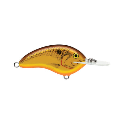 The Rapala OG Deep Tiny 7 Crankbait is a yellow and brown balsa bait with a scale pattern, painted eye, and clear diving lip, plus two metal rings—ideal for tight wobbling action.