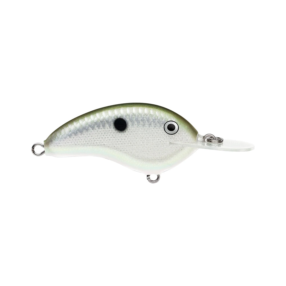 The Rapala OG Deep Tiny 7 Crankbait by Rapala is a fish-shaped lure with a light green and white body, black mid-body spot, realistic eye, and clear plastic lip for deep diving action with a tight wobble.