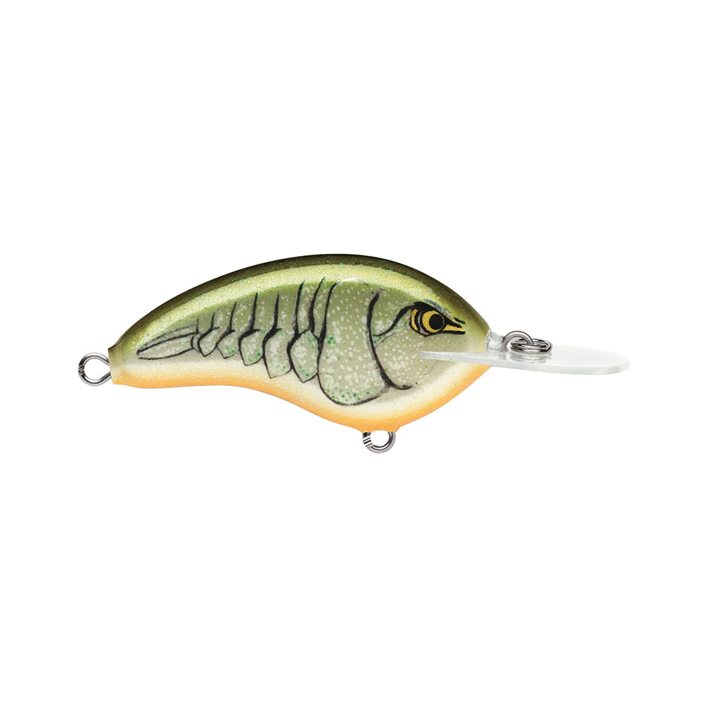 The Rapala OG Deep Tiny 7 Crankbait by Rapala is a green and yellow fish-shaped lure with a segmented pattern, tight wobble action, silver eye, and clear diving lip, shown against a white background.
