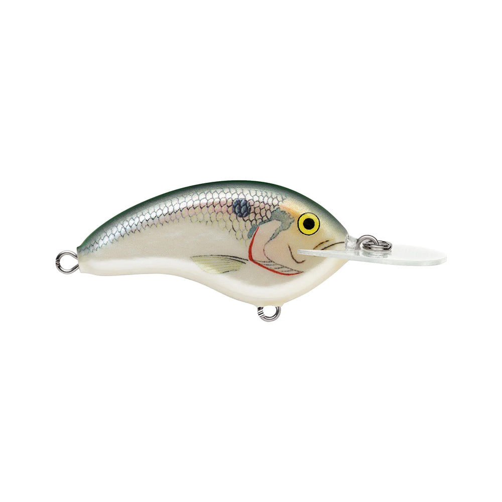 The Rapala OG Deep Tiny 7 Crankbait by Rapala features a silver body, greenish back, yellow eye, and clear plastic lip for diving—a classic balsa lure renowned for its tight wobble.