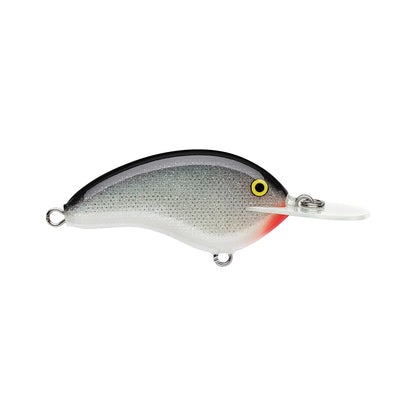 A gray and white Rapala OG Deep Tiny 7 Crankbait with a black back, yellow eye, red accent near the mouth, and clear diving lip for tight wobble action is shown isolated on a white background.