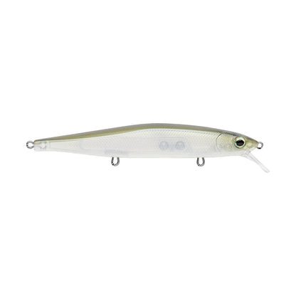 The Rapala PXR Mavrik 110 Jerkbait features a realistic silver and translucent body, fish-like shape, large eye, small plastic lip, and three metal attachment rings for long casting. Part of Rapala’s Precision Xtreme Series.