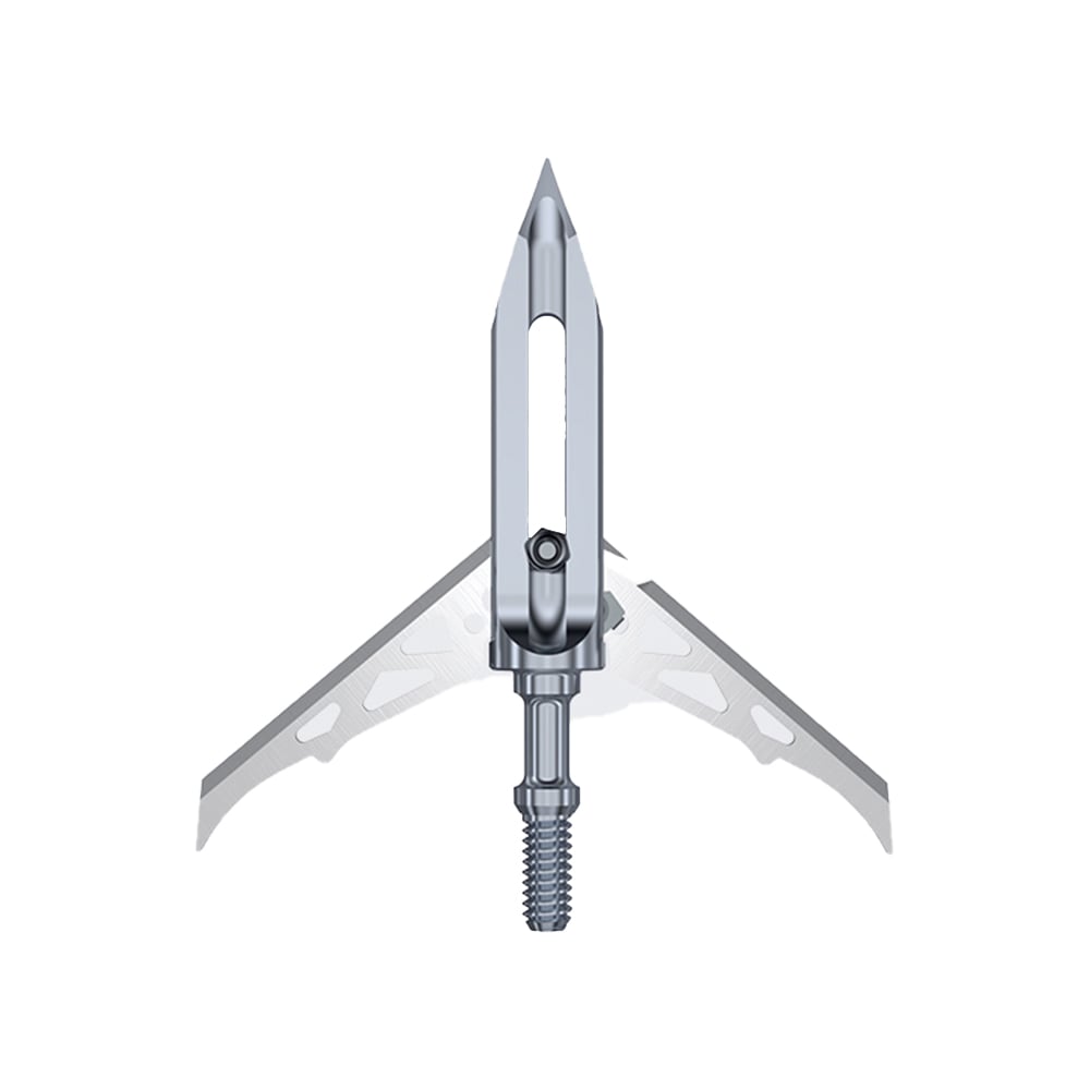 The Ravin Titanium Broadheads | R100 by Ravin features a 100 grain metallic arrow tip with three sharp blades—a central pointed blade and two angled side blades—displayed against a white background.