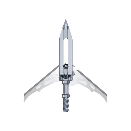 The Ravin Titanium Broadheads | R100 by Ravin features a 100 grain metallic arrow tip with three sharp blades—a central pointed blade and two angled side blades—displayed against a white background.