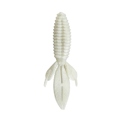 The Reaction Innovations Sweet Beaver 4.20 is a translucent, ribbed soft plastic lure with small side and tail fins, ideal for flipping bait scenarios against a plain white background.