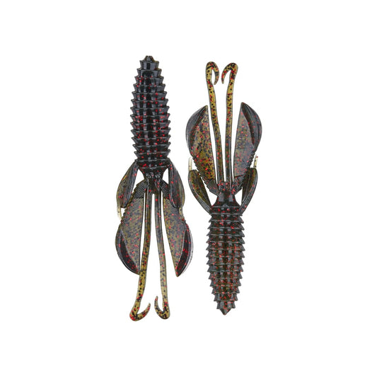 The Reaction Innovations Kinky Beaver lures replicate crawfish with textured bodies, dark hues, red spots, and curved appendages. Ideal for bass fishing, they effectively mimic live prey in any water condition, making them perfect for enhancing your swim bait collection.