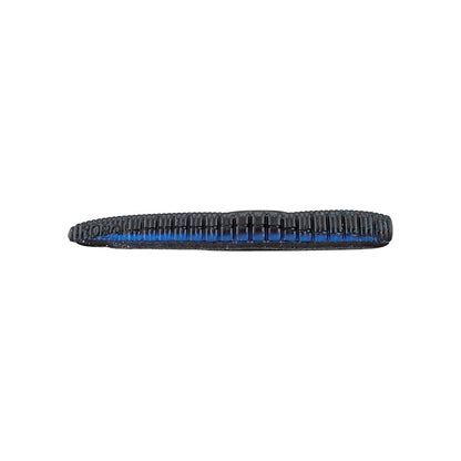 The Roboworm NED Worm, in dark blue and black, resembles a lure and is perfect for fishing with a ned rig. Against a white backdrop, this versatile tool from Roboworm is ideal for anglers seeking effectiveness.
