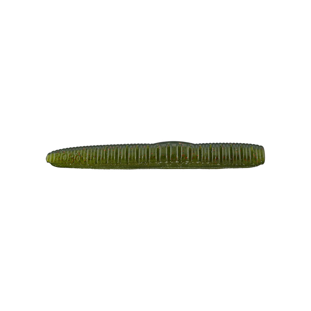 A green, ribbed, cylindrical Roboworm NED Worm from the Roboworm brand is centered on a plain white background.