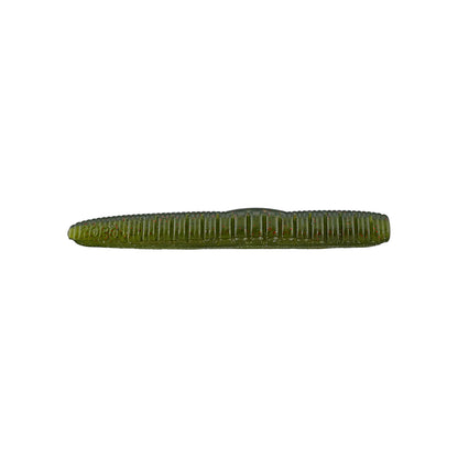 A green, ribbed, cylindrical Roboworm NED Worm from the Roboworm brand is centered on a plain white background.