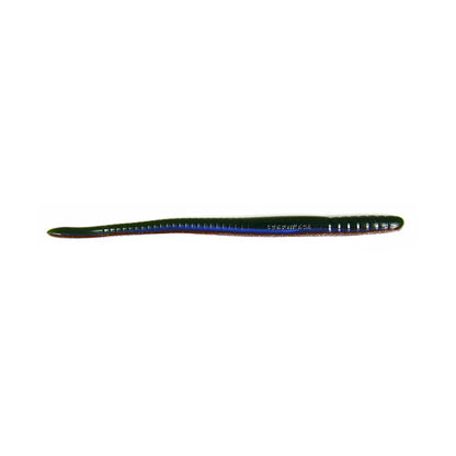 The Roboworm Fat Straight Tail Worms by Roboworm, featuring a green and purple ribbed design with a tapered shape and Salt Release Technology, is displayed on a plain white background.